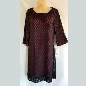 Womens NWT Robbie Bee Black Lace Fuchsia Liner Dress Back Zipper Size Medium